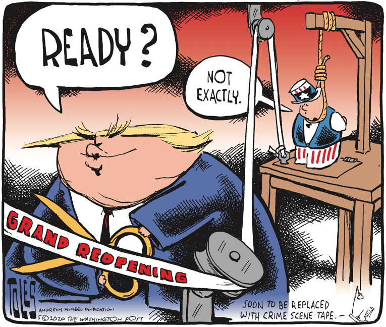 Political/Editorial Cartoon by Tom Toles, Washington Post on Trump: “We Have Prevailed”