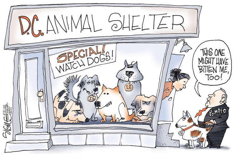 Political/Editorial Cartoon by Signe Wilkinson, Philadelphia Daily News on Investigator Fired
