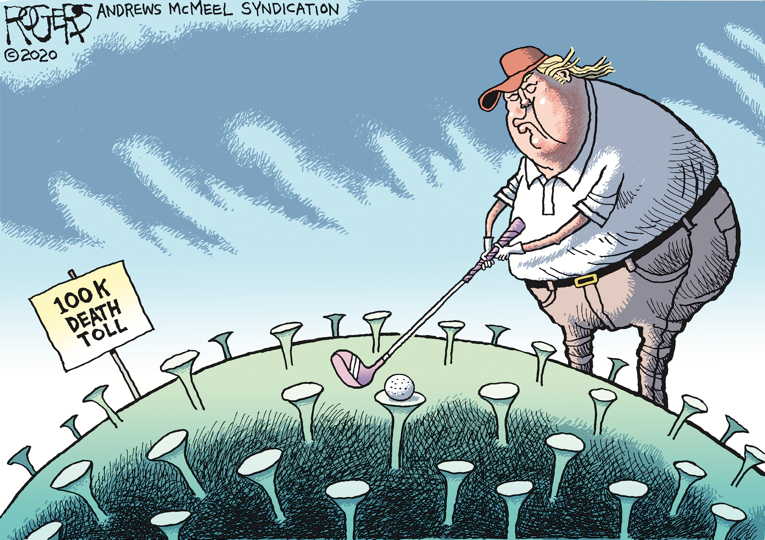 Political/Editorial Cartoon by Rob Rogers on President Returns to Fairways