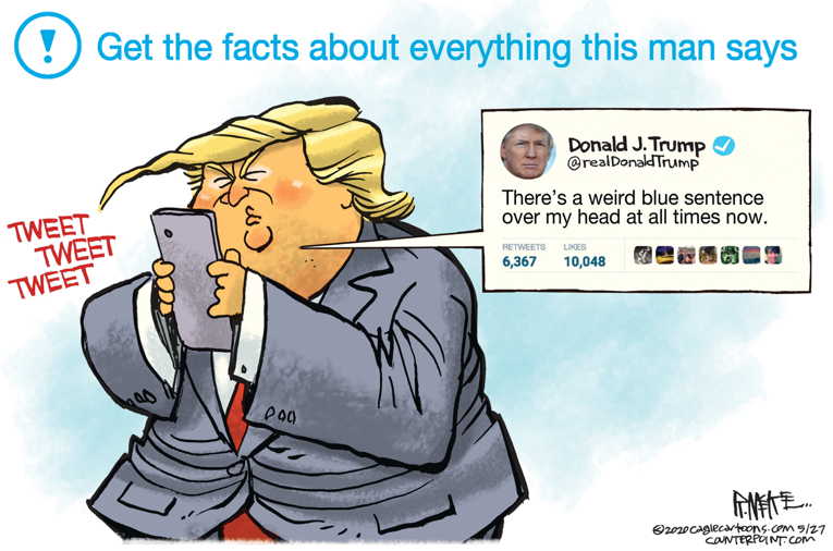 Political/Editorial Cartoon by Rick McKee, The Augusta Chronicle on Twitter Fact Checks President