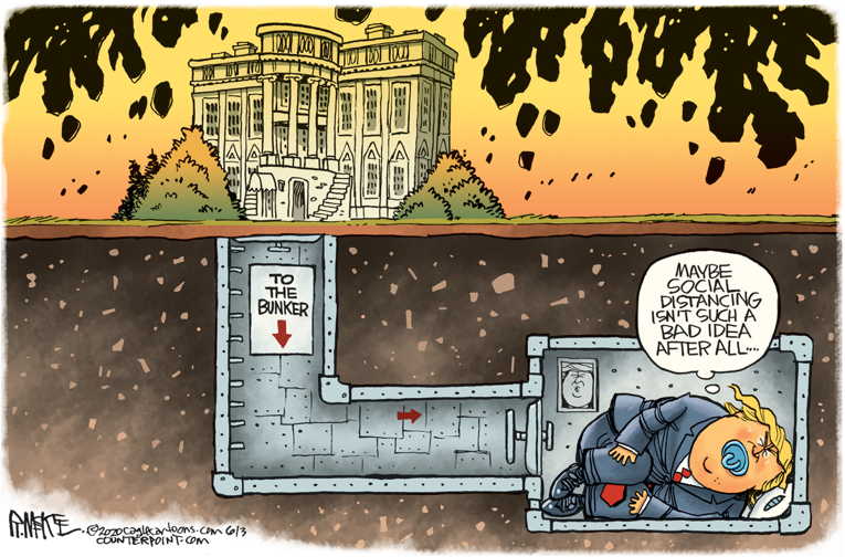 Political/Editorial Cartoon by Rick McKee, The Augusta Chronicle on President Retreats to Bunker