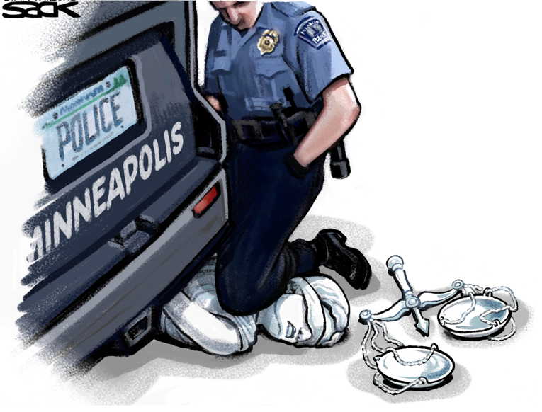 Political/Editorial Cartoon by Steve Sack, Minneapolis Star Tribune on America Erupts