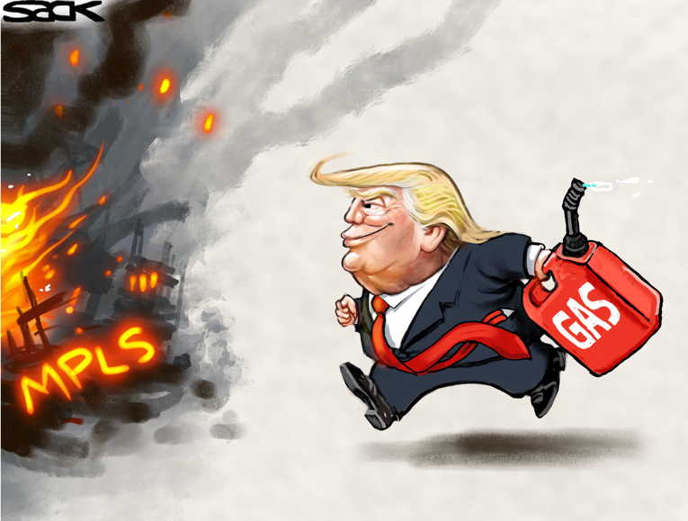 Political/Editorial Cartoon by Steve Sack, Minneapolis Star Tribune on Trump Threatens Military Action
