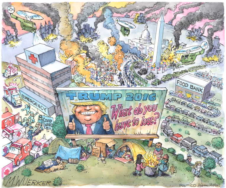 Political/Editorial Cartoon by Matt Wuerker, Politico on Trump Campaign Ignites America