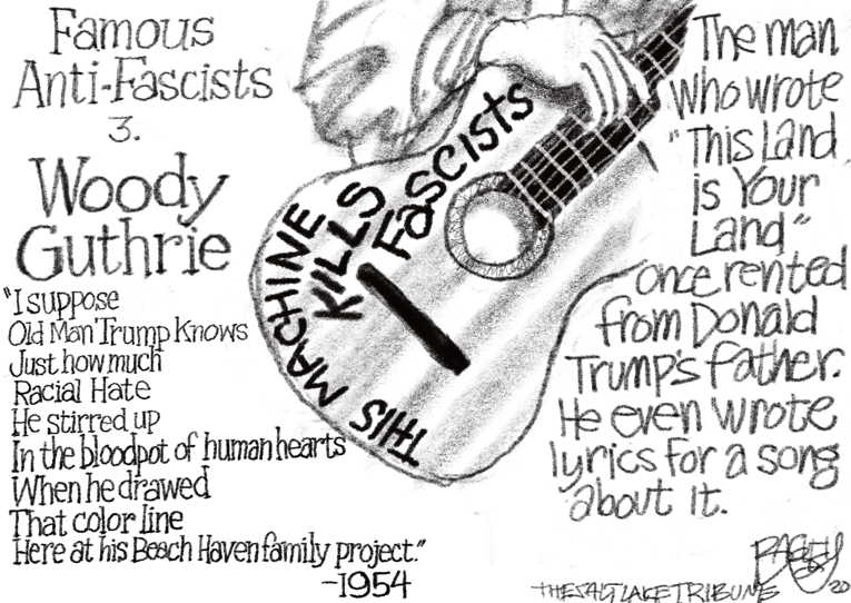 Political/Editorial Cartoon by Pat Bagley, Salt Lake Tribune on Anti-Fascists Speak