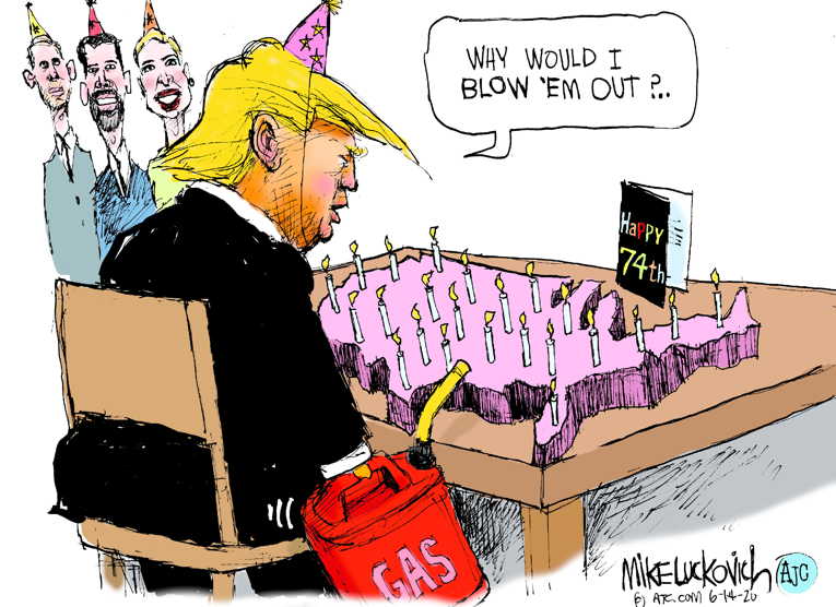 Political/Editorial Cartoon by Mike Luckovich, Atlanta Journal-Constitution on Trump to Restart Campaign