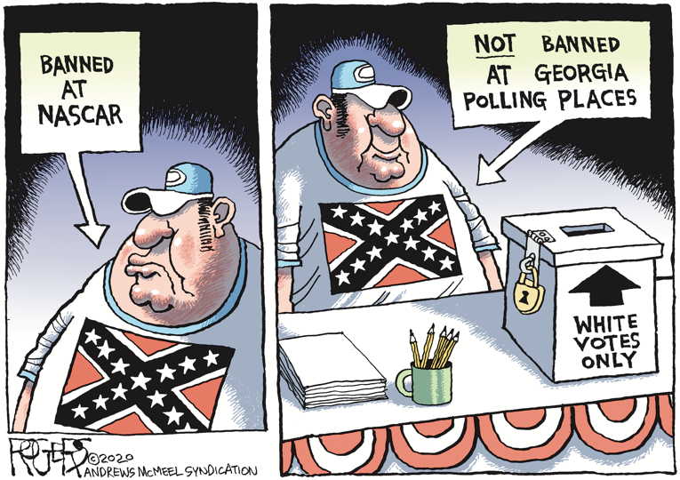 Political/Editorial Cartoon by Rob Rogers on Georgia Successfully Suppresses Vote