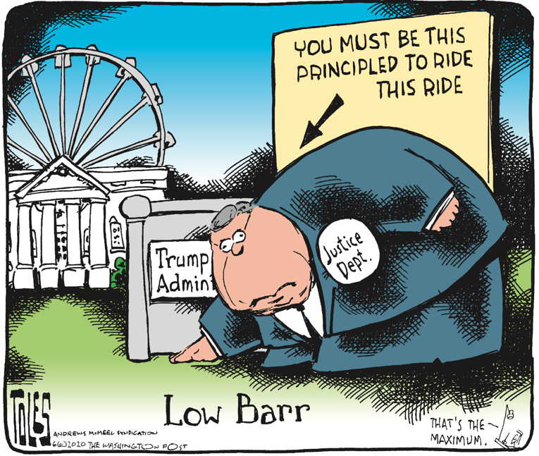 Political/Editorial Cartoon by Tom Toles, Washington Post on Barr Wars Escalate