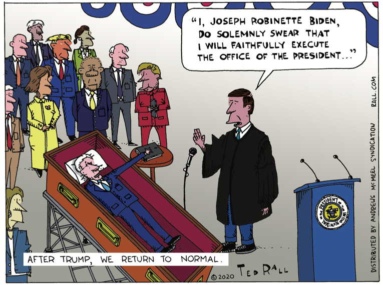 Political/Editorial Cartoon by Ted Rall on Biden Widens Lead in Polls