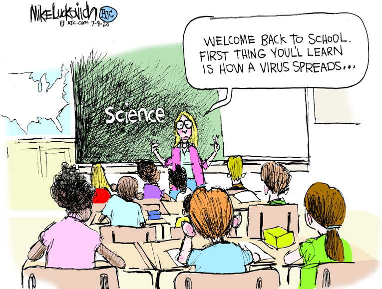 Political/Editorial Cartoon by Mike Luckovich, Atlanta Journal-Constitution on President Threatens Schools