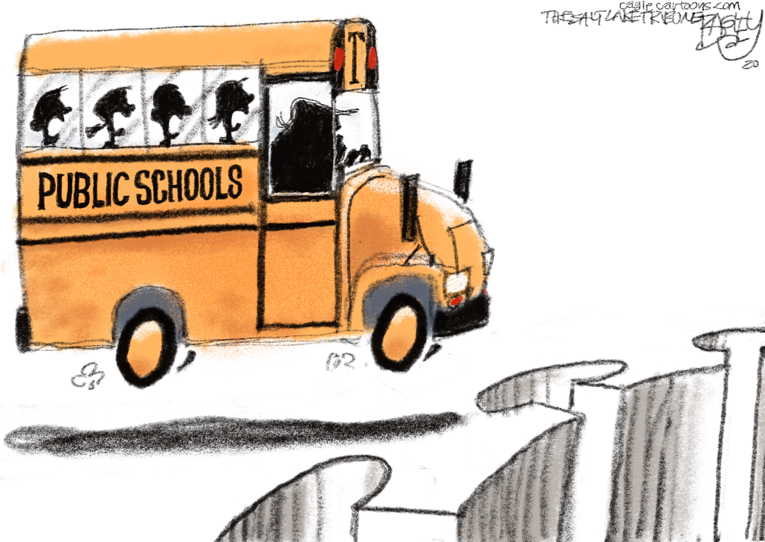 Political/Editorial Cartoon by Pat Bagley, Salt Lake Tribune on Schools Pressed to Reopen Fully