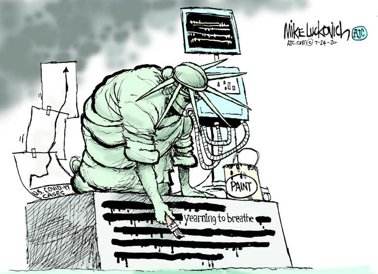 Political/Editorial Cartoon by Mike Luckovich, Atlanta Journal-Constitution on U.S. COVID Deaths Surpass 150,000