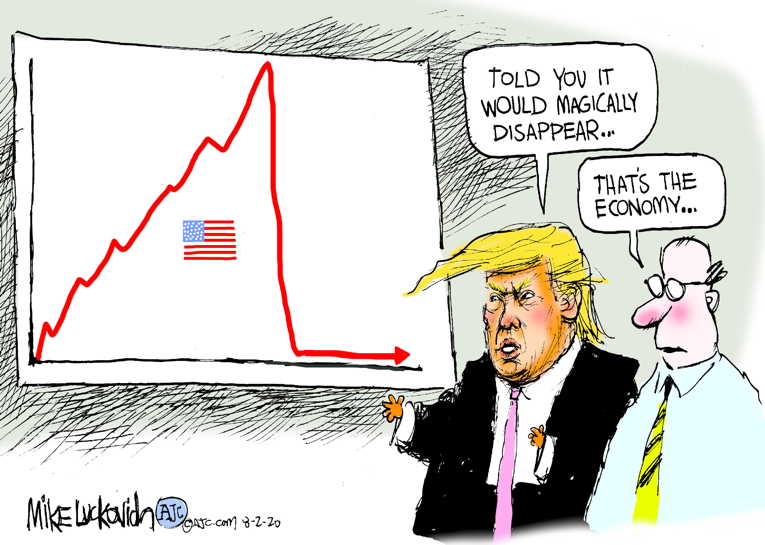 Political/Editorial Cartoon by Mike Luckovich, Atlanta Journal-Constitution on GNP Tumbles in Record Drop