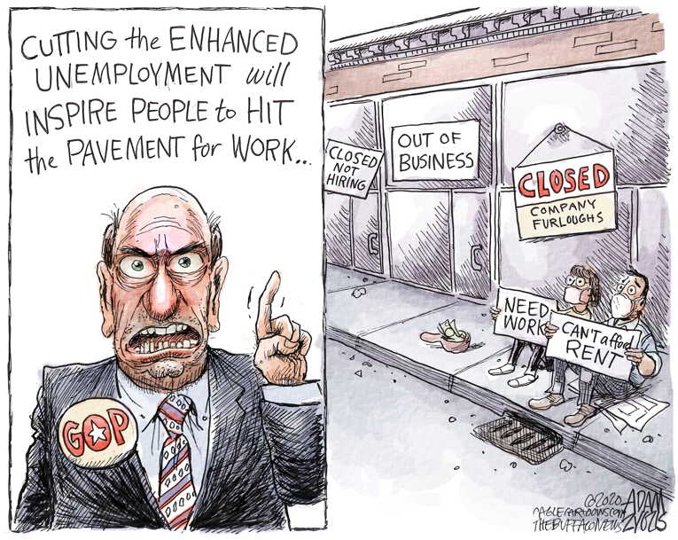 Political/Editorial Cartoon by Adam Zyglis, The Buffalo News on $600 Unemployment Benefits Expire