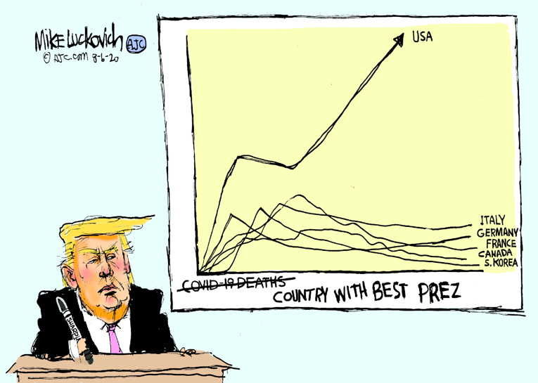 Political/Editorial Cartoon by Mike Luckovich, Atlanta Journal-Constitution on Trump Lauds President