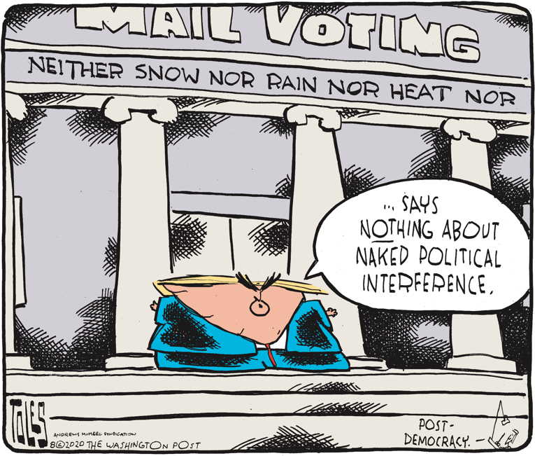 Political/Editorial Cartoon by Tom Toles, Washington Post on Trump Corrupts Post Office