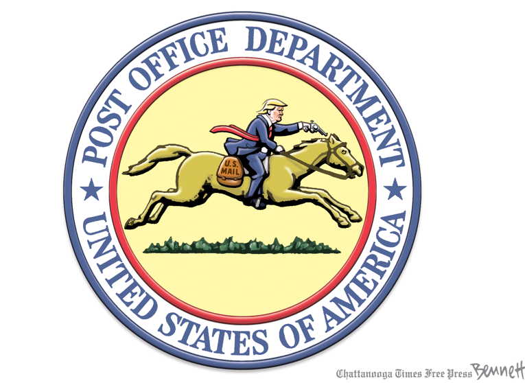 Political/Editorial Cartoon by Clay Bennett, Chattanooga Times Free Press on Trump Corrupts Post Office