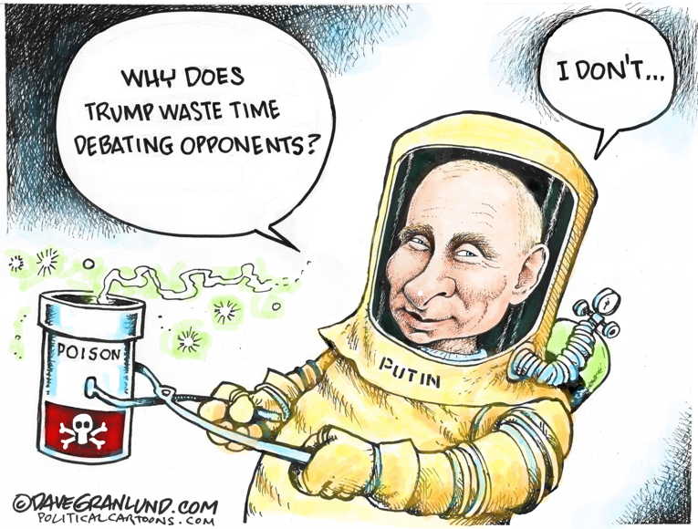 Political/Editorial Cartoon by Dave Granlund on Putin Enemy Poisoned