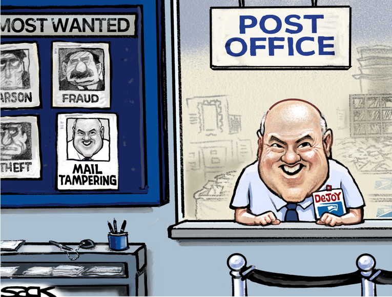 Political/Editorial Cartoon by Steve Sack, Minneapolis Star Tribune on DeJoy Defends Gutting USPS