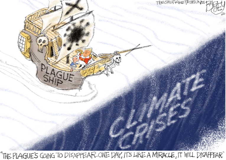 Political/Editorial Cartoon by Pat Bagley, Salt Lake Tribune on Earth Temperatures Rise