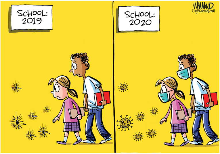Political/Editorial Cartoon by Dave Whamond, Canada, PoliticalCartoons.com on Covid Spreads Through Schools