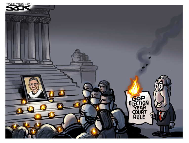 Political/Editorial Cartoon by Steve Sack, Minneapolis Star Tribune on Ruth Bader Ginsburg Dies