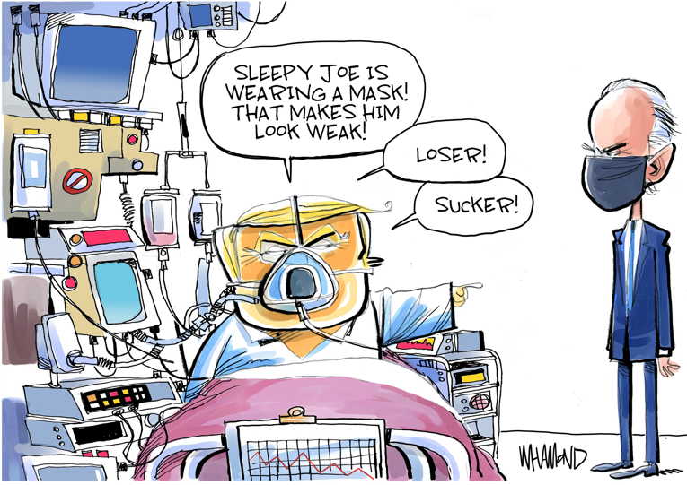 Political/Editorial Cartoon by Dave Whamond, Canada, PoliticalCartoons.com on Trump Airlifted to Walter Reed