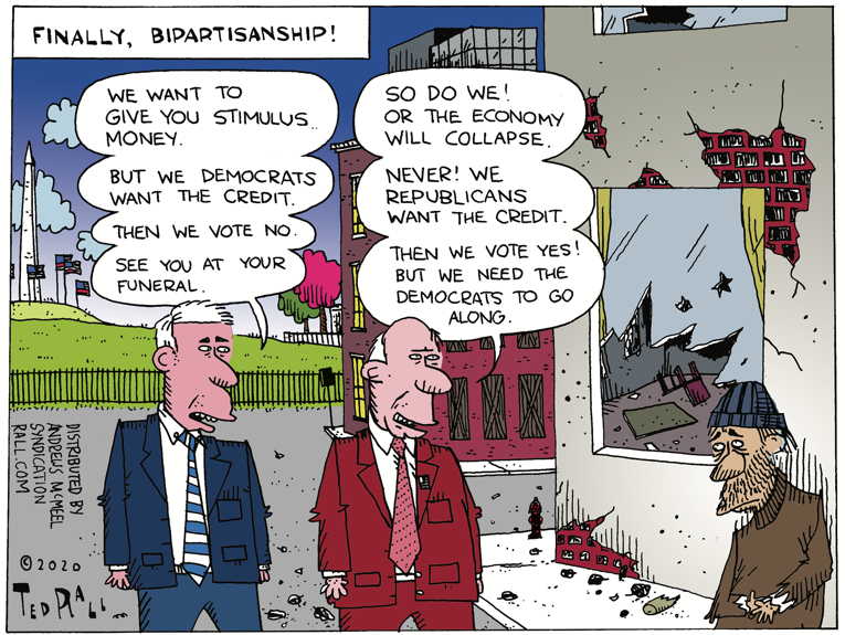 Political/Editorial Cartoon by Ted Rall on No Stimulus Deal Reached