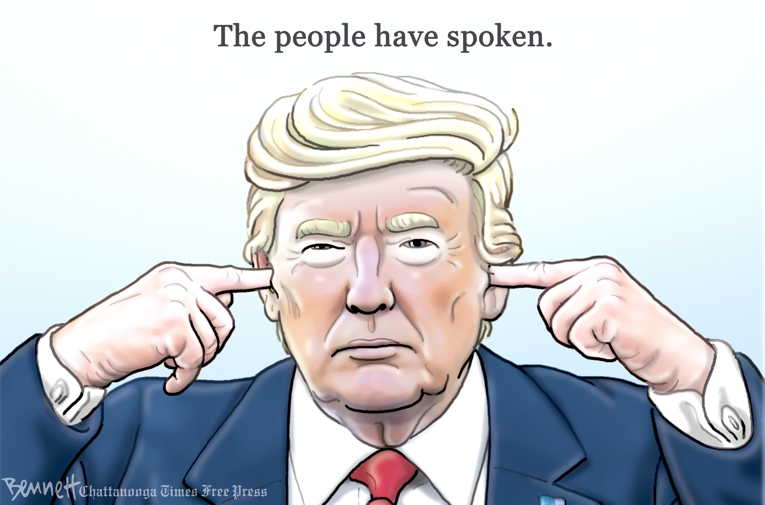 Political/Editorial Cartoon by Clay Bennett, Chattanooga Times Free Press on Trump Claims Victory