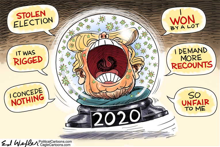 Political/Editorial Cartoon by Ed Wexler, PoliticalCartoons.com on Trump Battles On