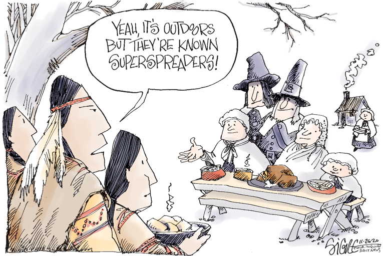 Political/Editorial Cartoon by Signe Wilkinson, Philadelphia Daily News on Americans to Celebrate Thanksgiving