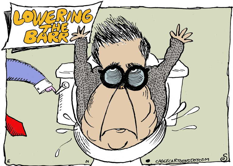 Political/Editorial Cartoon by Randall Enos, Cagle Cartoons on Barr Resigns