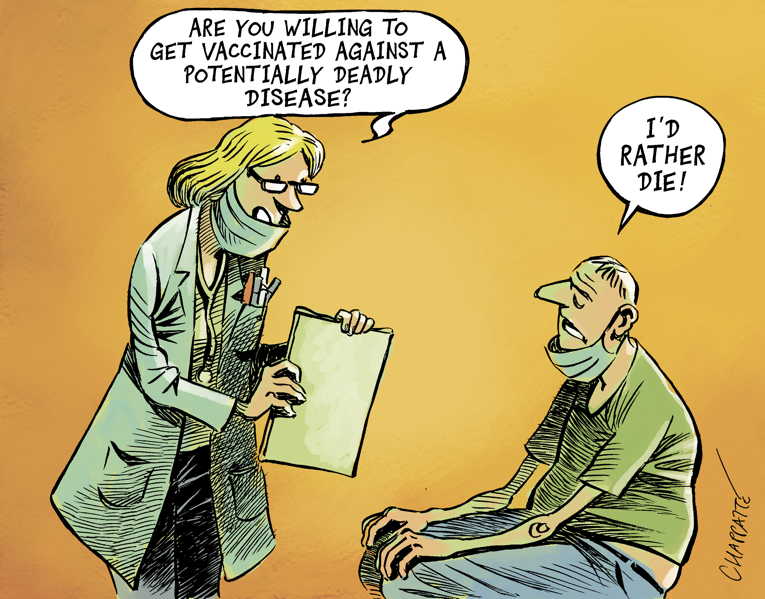 Political/Editorial Cartoon by Patrick Chappatte, International Herald Tribune on Vaccinations Begin