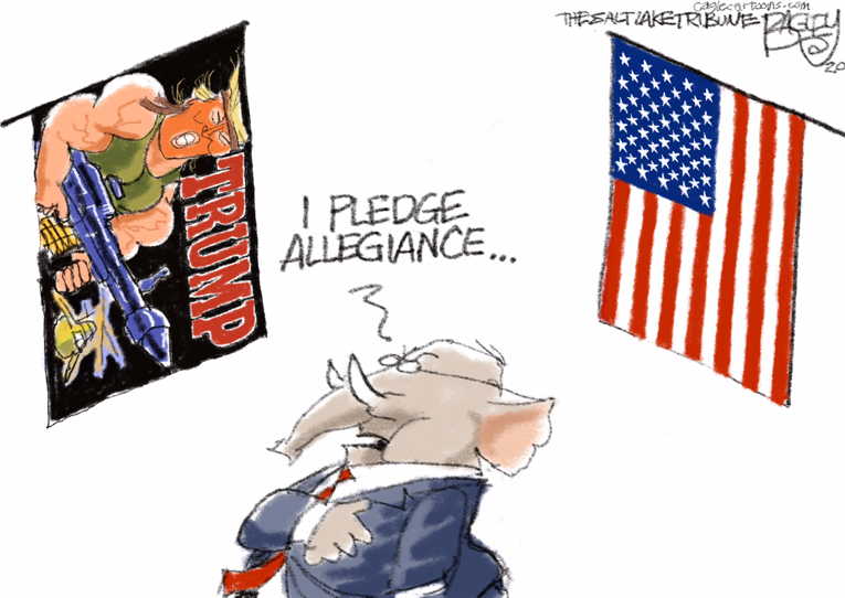 Political/Editorial Cartoon by Pat Bagley, Salt Lake Tribune on Republican Party Remains Loyal
