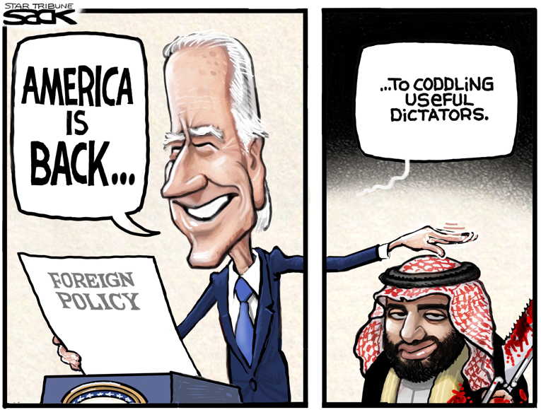 Political/Editorial Cartoon by Steve Sack, Minneapolis Star Tribune on Biden Excuses Murder