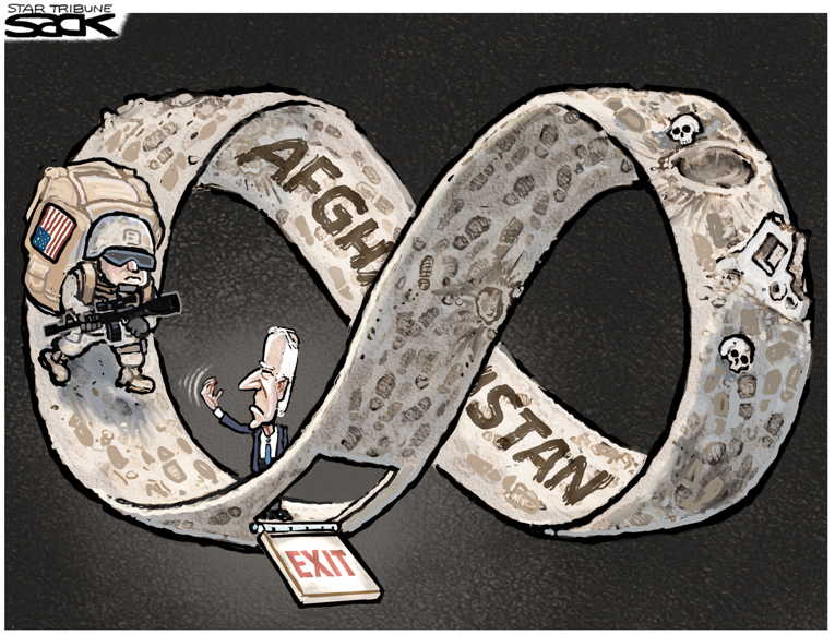 Political/Editorial Cartoon by Steve Sack, Minneapolis Star Tribune on U.S to Leave Afghanistan