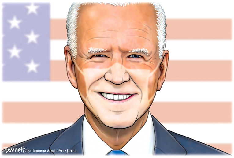 Political/Editorial Cartoon by Clay Bennett, Chattanooga Times Free Press on Biden Cautiously Optimistic