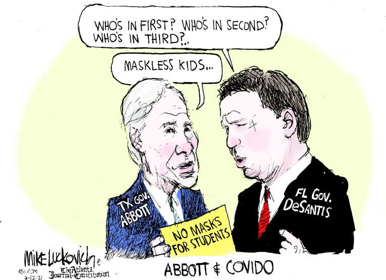 Political/Editorial Cartoon by Mike Luckovich, Atlanta Journal-Constitution on Gov. Abbot Tests Positive