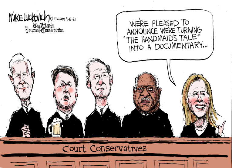 Political Cartoon on 'Abortion Banned in Troubled Land' by Mike