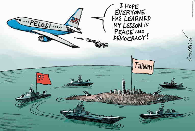 Political/Editorial Cartoon by Patrick Chappatte, International Herald Tribune on Nancy Pelosi Visits Taiwan