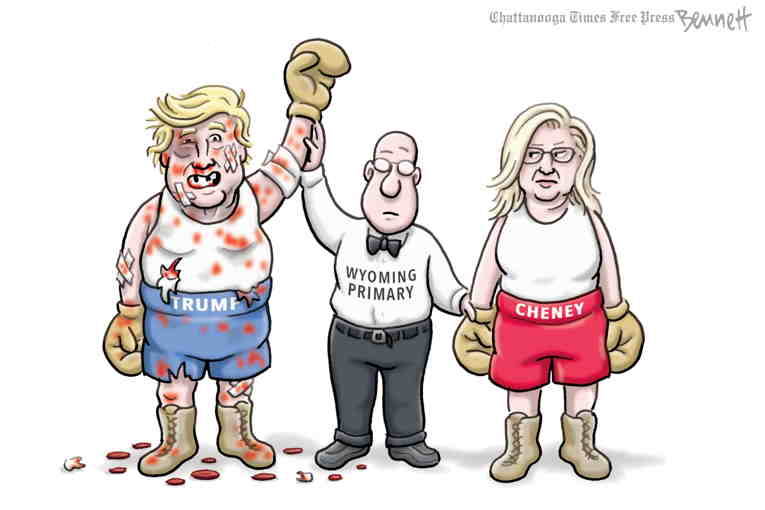 Political/Editorial Cartoon by Clay Bennett, Chattanooga Times Free Press on Liz Cheney Defeated