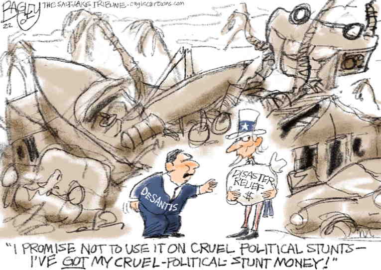 Political/Editorial Cartoon by Pat Bagley, Salt Lake Tribune on DeSantis Makes Desperate Plea
