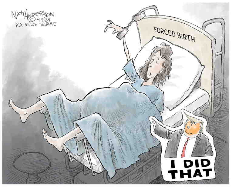 Political/Editorial Cartoon by Nick Anderson, Houston Chronicle on Trump Takes Anti-Abortion Credit