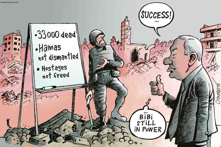 Political/Editorial Cartoon by Patrick Chappatte, International Herald Tribune on Massacre in Gaza Continues