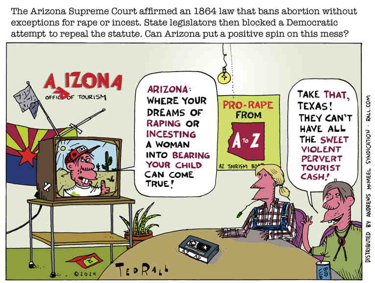 Political/Editorial Cartoon by Ted Rall on Abortion Debate Escalates