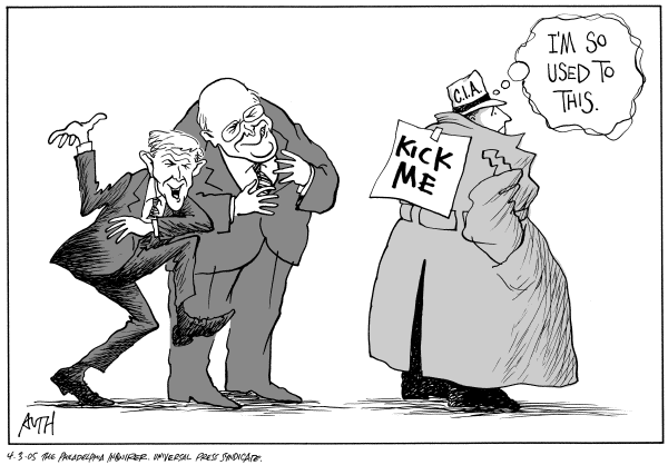Editorial Cartoon by Tony Auth, Philadelphia Inquirer on The Man in Charge