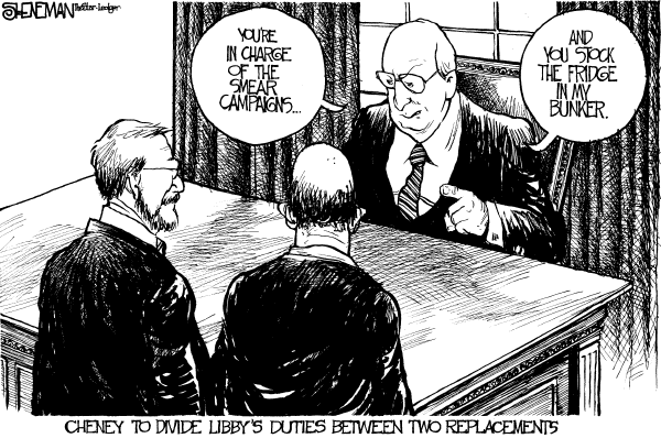 Editorial Cartoon by Drew Sheneman, Newark Star Ledger on The Man in Charge