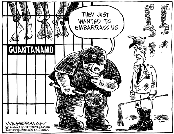 Editorial Cartoon by Dan Wasserman, Boston Globe on Tortured Policies