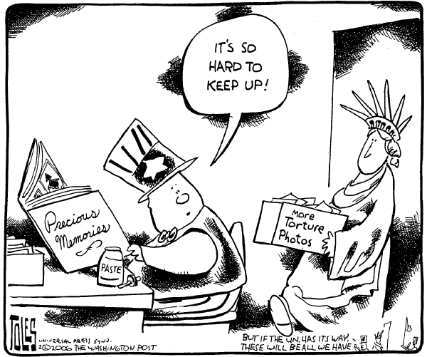 Editorial Cartoon by Tom Toles, Washington Post on Tortured Policies
