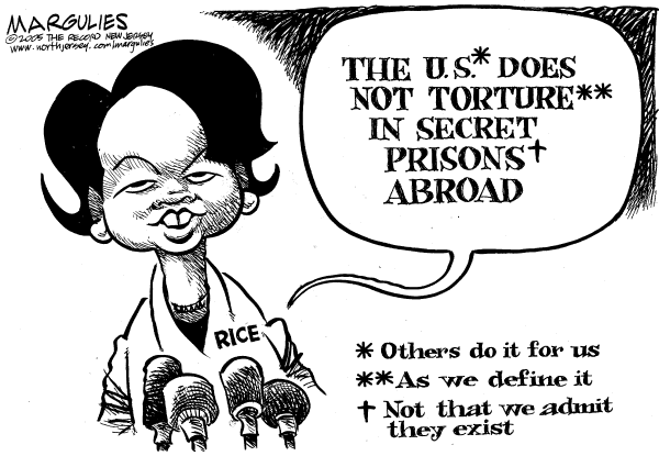 Editorial Cartoon by Jimmy Margulies, The Record, New Jersey on Tortured Policies